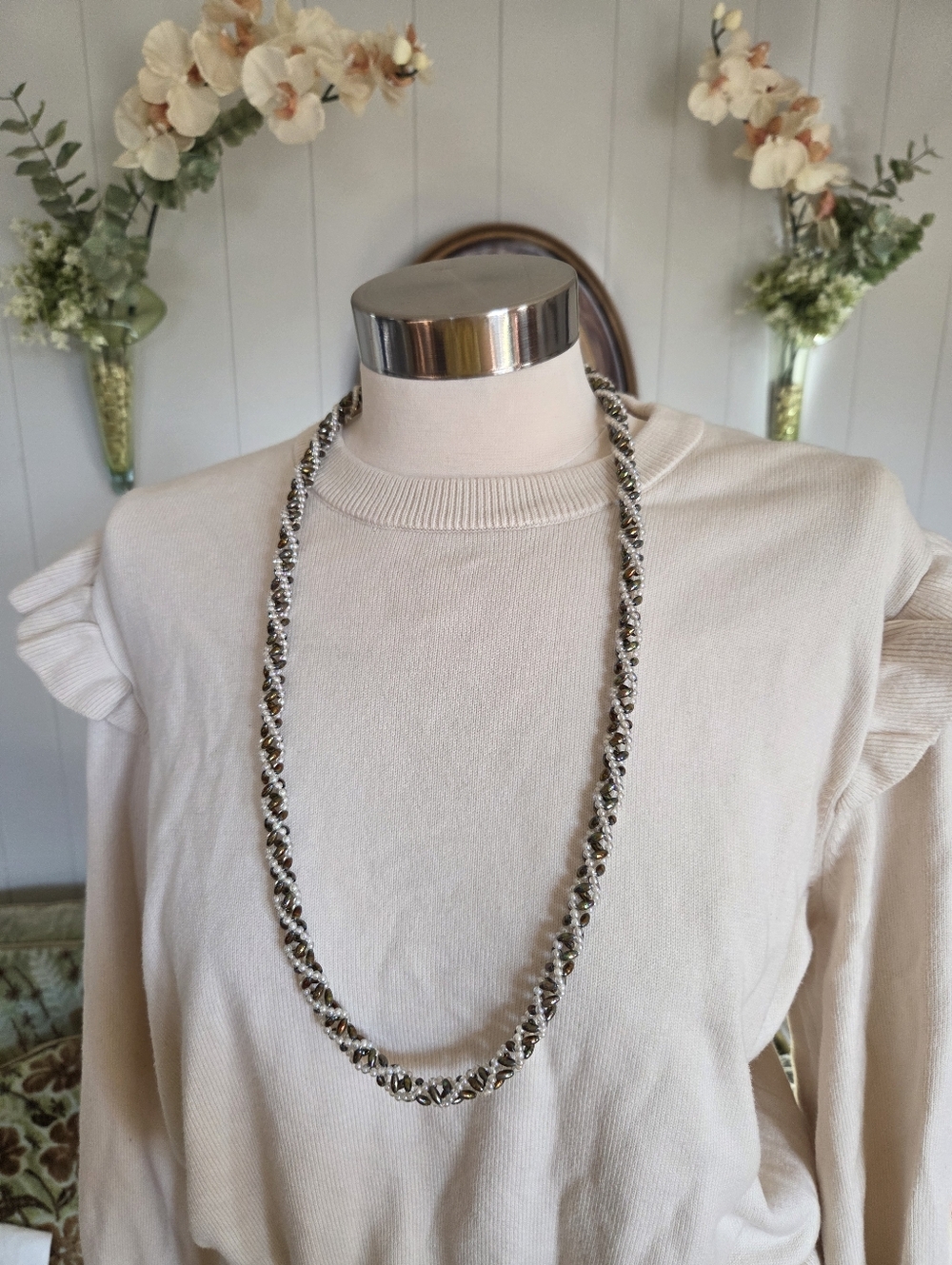 Vintage Handmade Elegant Silver-Tone Twisted Rope Necklace - Women Jewelry
